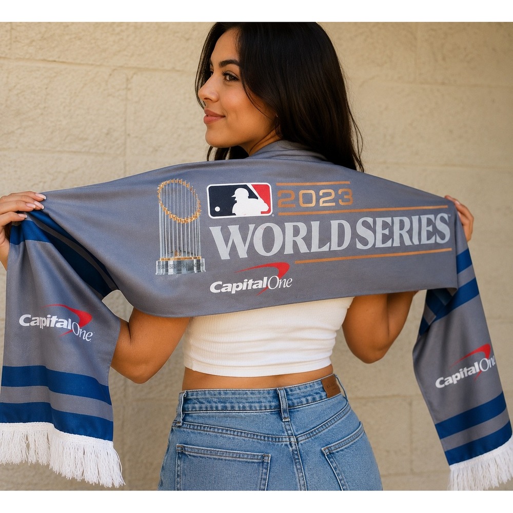 2023 MLB World Series Capital One Commemorative Fringe Scarf Gray Blue OS